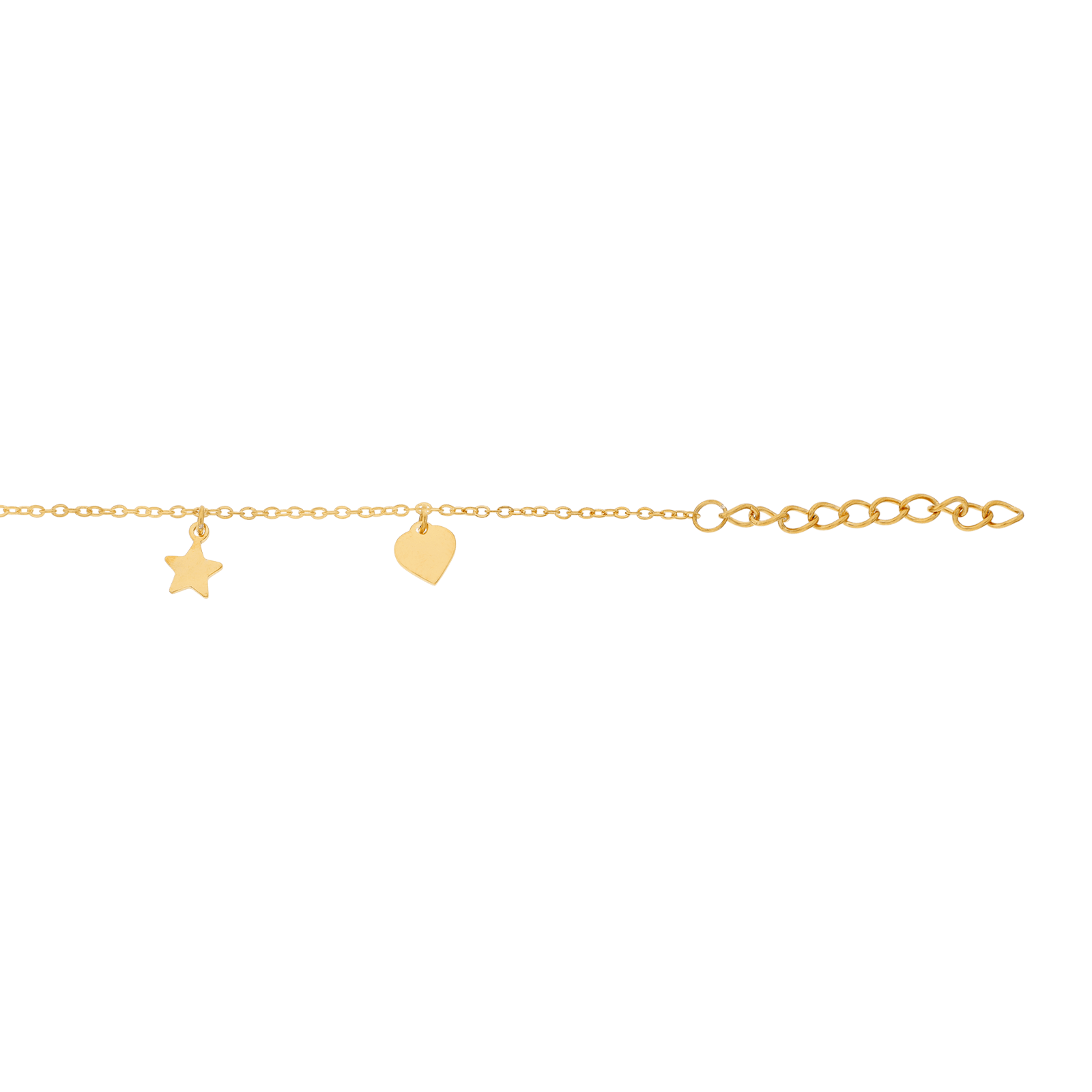 Bracelet Callas en acier doré avec pampilles cœur et étoile, 16 cm avec rallonge de 3 cm