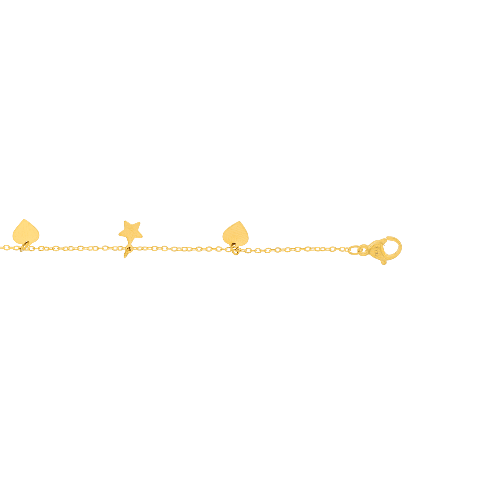 Bracelet Callas en acier doré avec pampilles cœur et étoile, 16 cm avec rallonge de 3 cm
