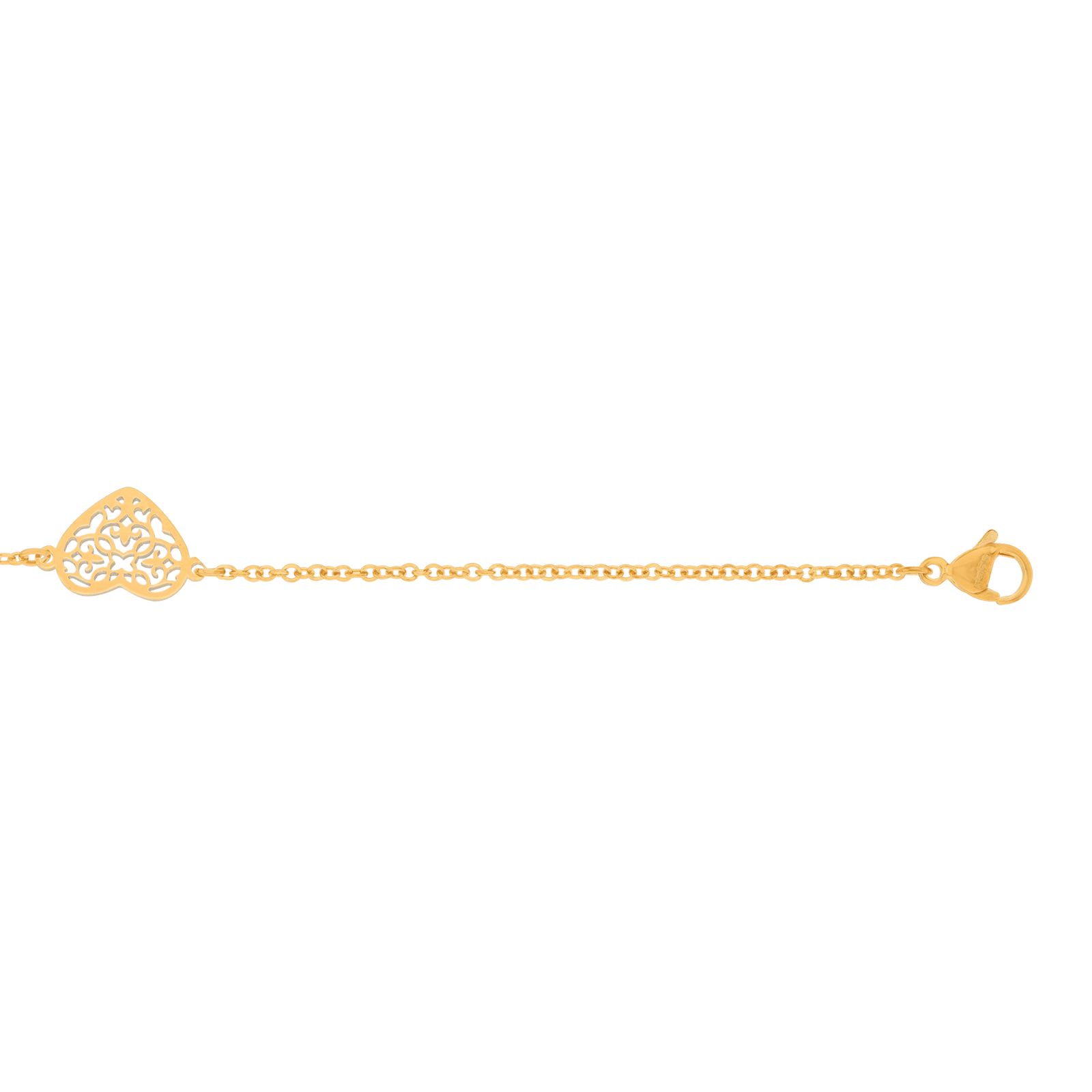 Bracelet Callas en acier doré centre cœur ajouré, 16 cm avec rallonge de 3 cm
