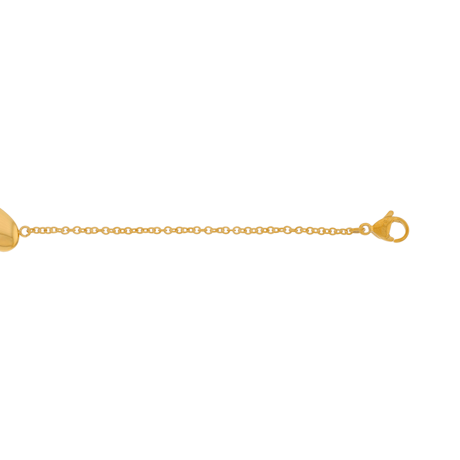 Bracelet Callas en acier doré centre cœur bombé, 17 cm avec rallonge de 3 cm