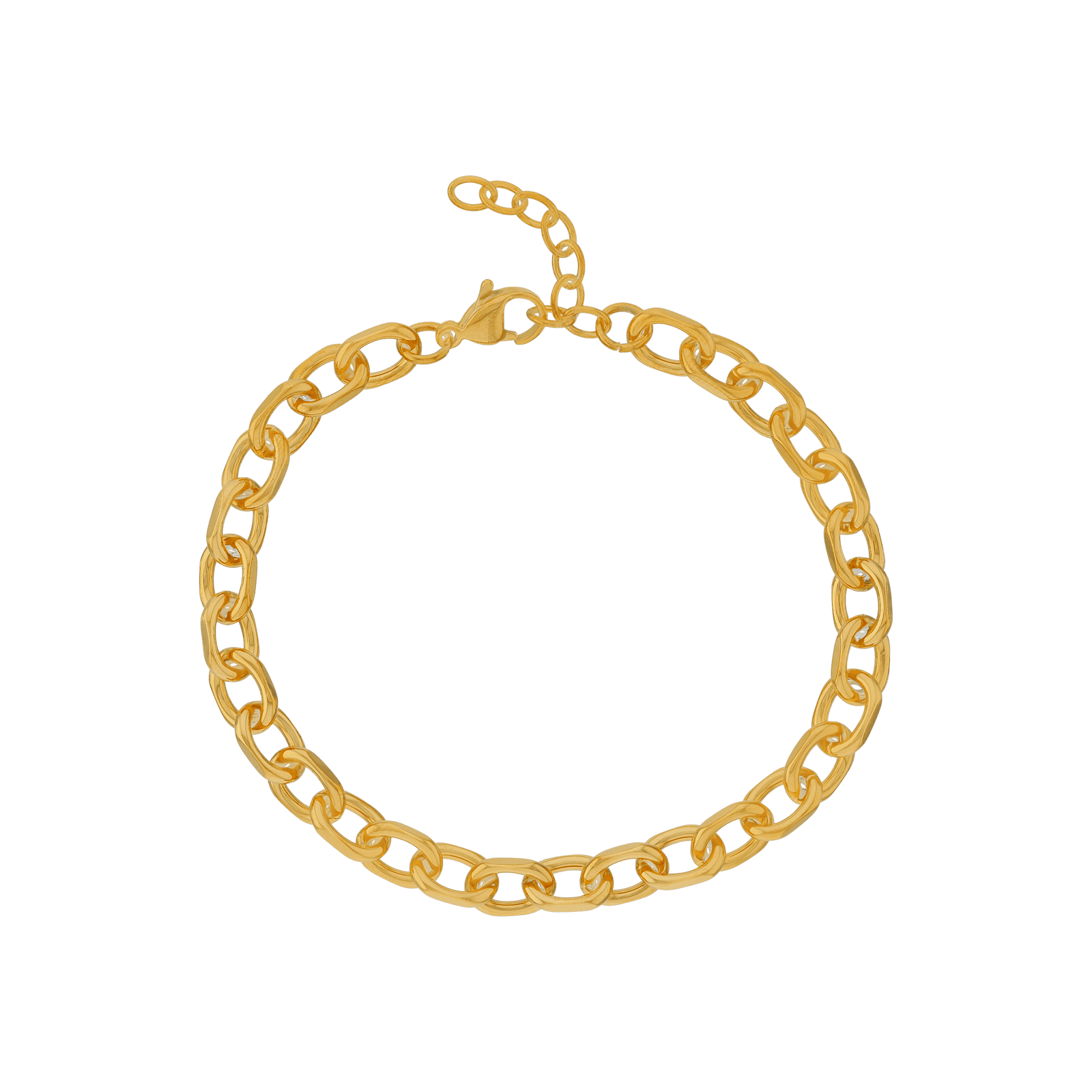 Bracelet Callas en acier doré maille forçat lisse, 19 cm avec rallonge de 3 cm
