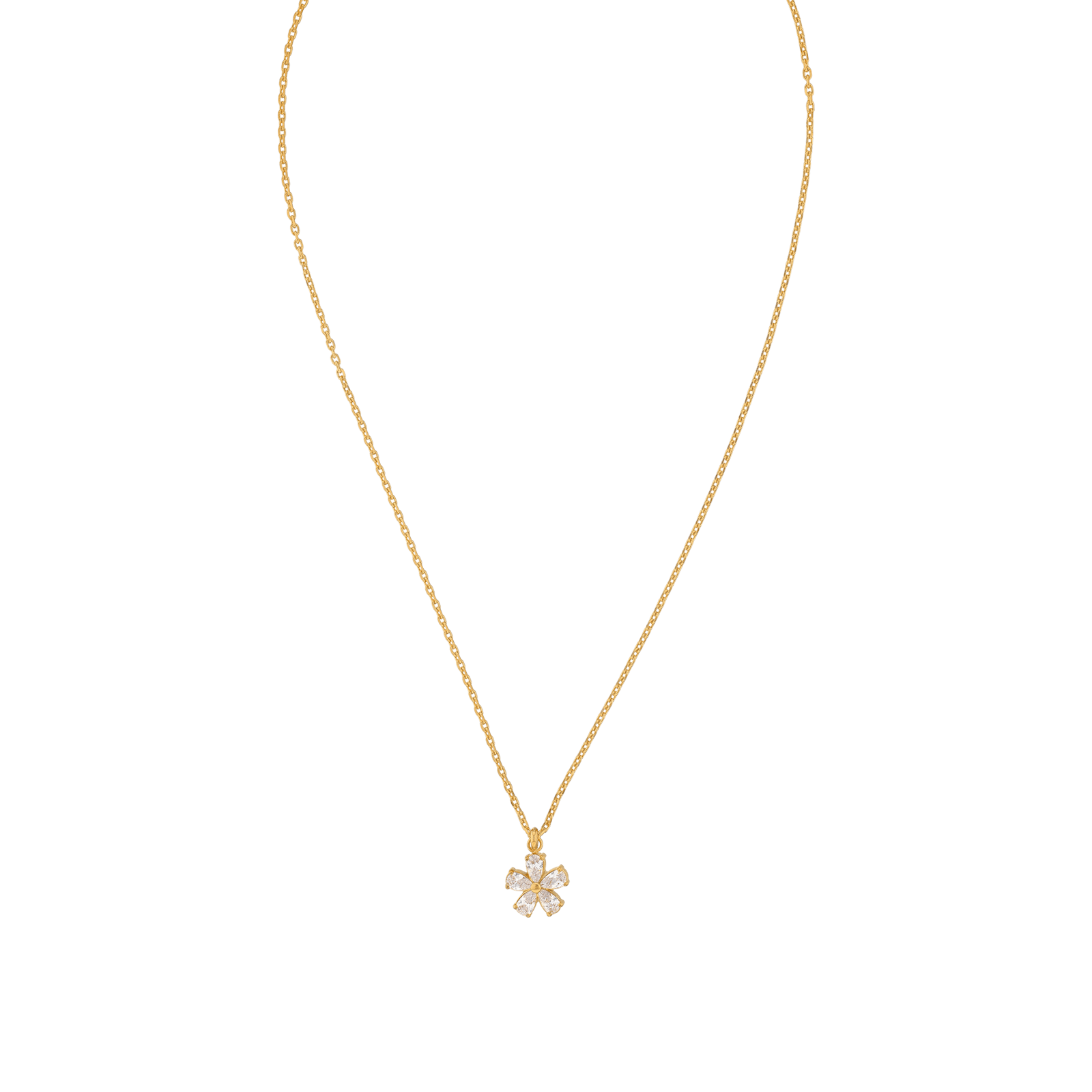 Collier Callas en acier doré avec pendentif fleur et oxydes de zirconium, 42 cm avec rallonge de 3 cm