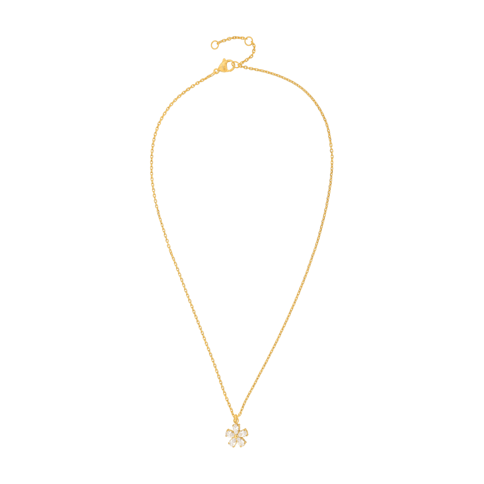 Collier Callas en acier doré avec pendentif fleur et oxydes de zirconium, 42 cm avec rallonge de 3 cm
