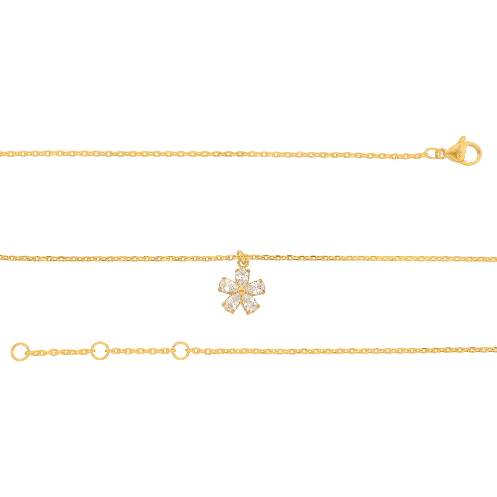 Collier Callas en acier doré avec pendentif fleur et oxydes de zirconium, 42 cm avec rallonge de 3 cm