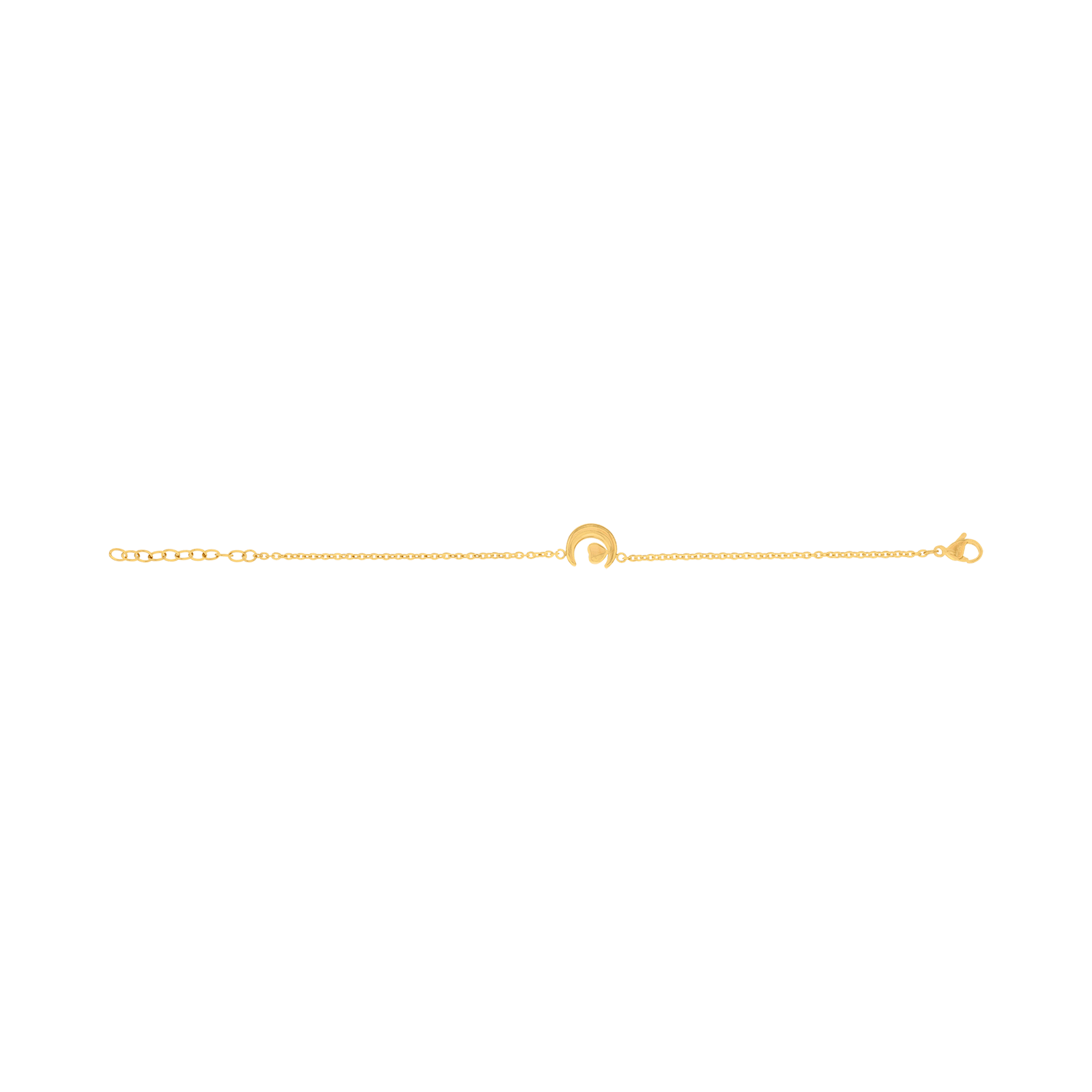Bracelet Callas en acier doré centre lune et cœur, 17 cm avec rallonge de 3 cm