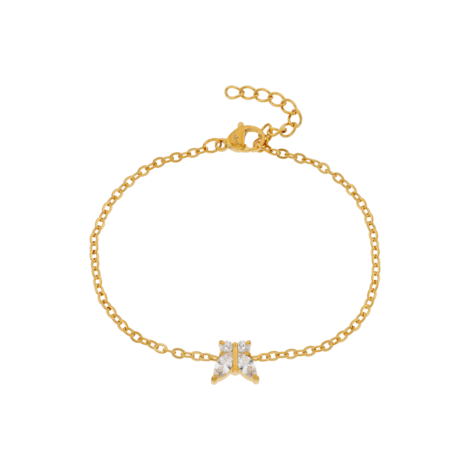 Bracelet Callas en acier doré centre papillon et oxydes de zirconium, 16 cm avec rallonge de 3 cm