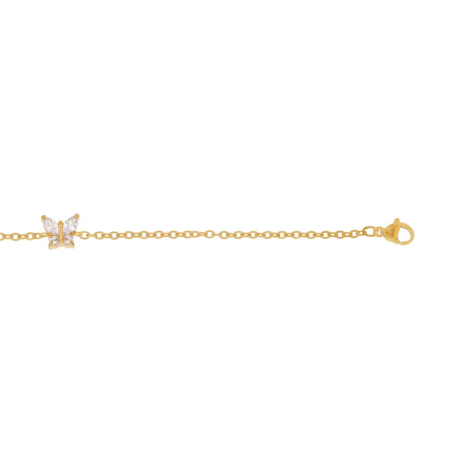 Bracelet Callas en acier doré centre papillon et oxydes de zirconium, 16 cm avec rallonge de 3 cm