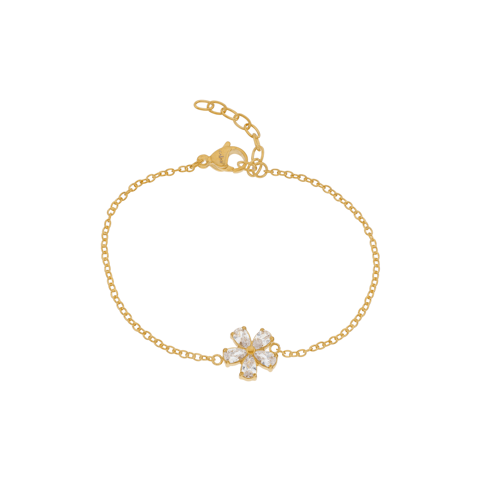Bracelet Callas en acier doré centre fleur et oxydes de zirconium, 16 cm avec rallonge de 3 cm