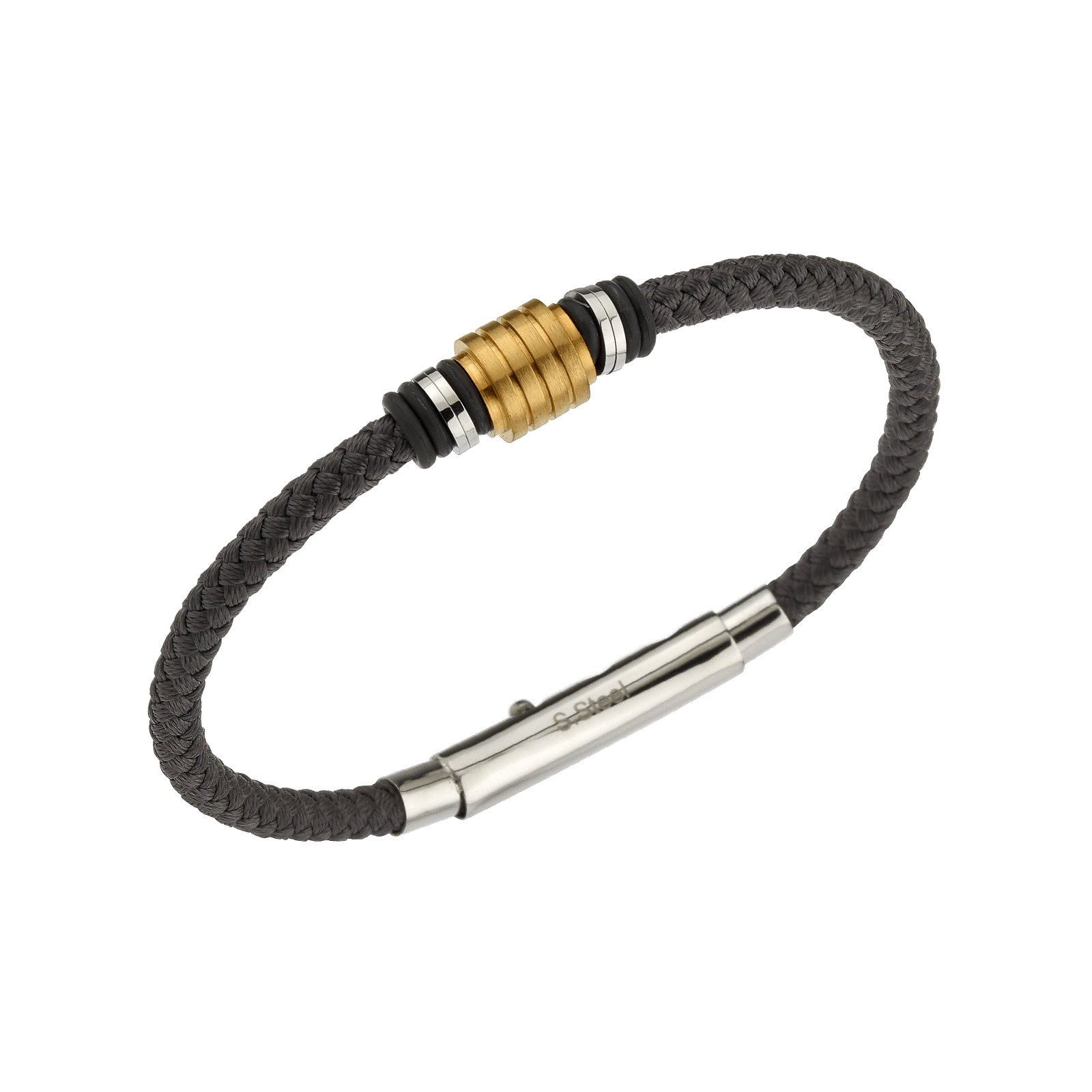 Bracelet Acier Bicolore Coton Gris Tressé 20A22cm