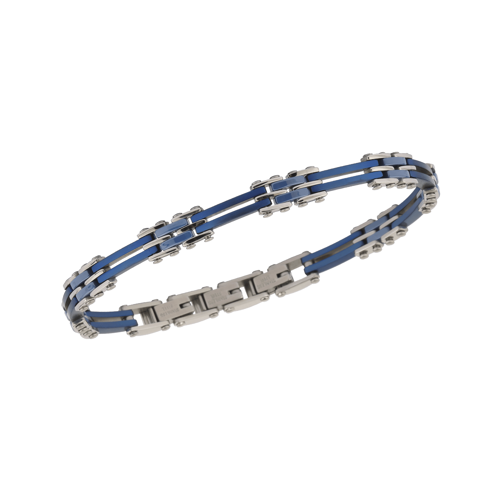 Bracelet Acier Bicolore Céramique Bleue 6.5mm 18A20cm
