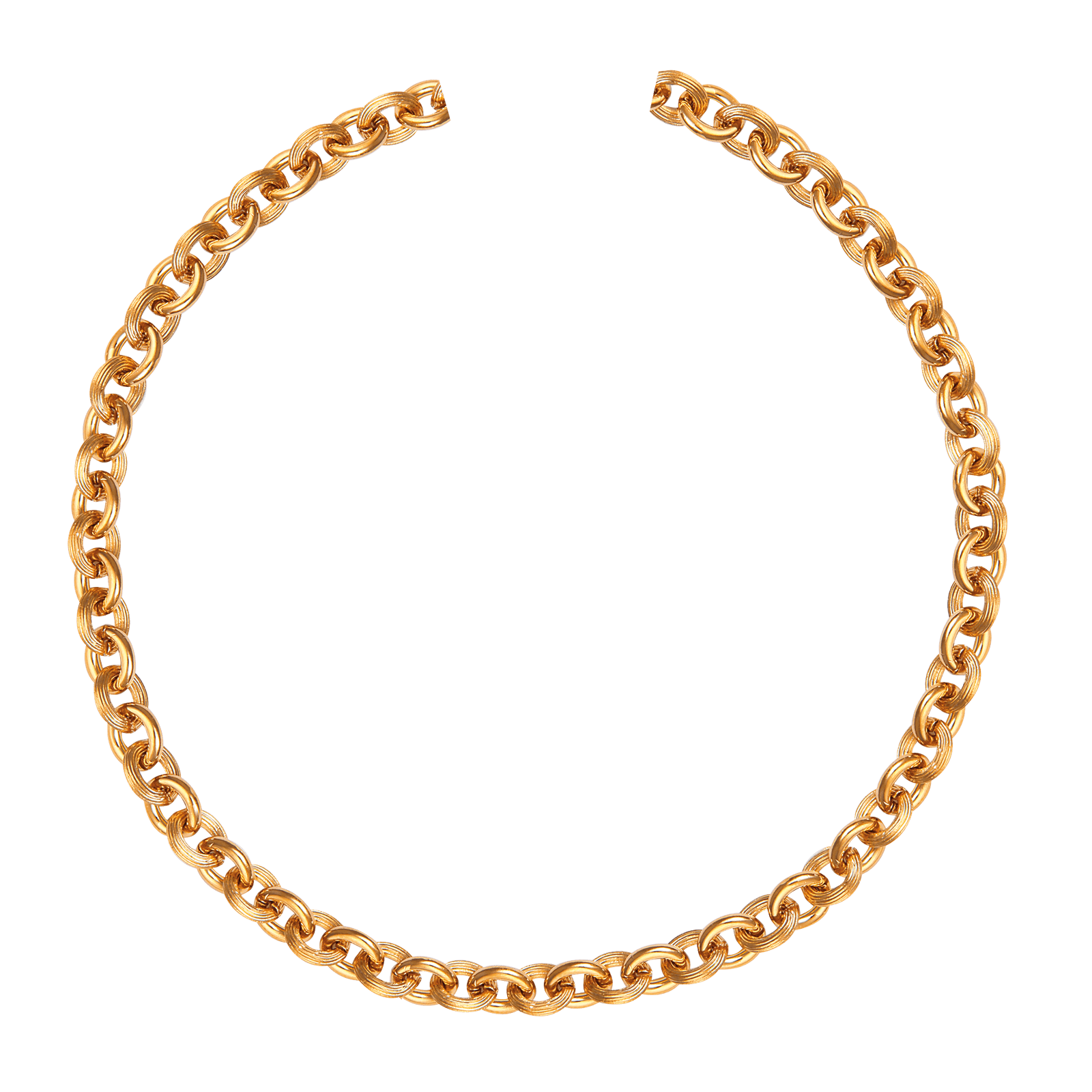 Collier forçat lisse et strié 45 cm Petit Modèle plaqué or