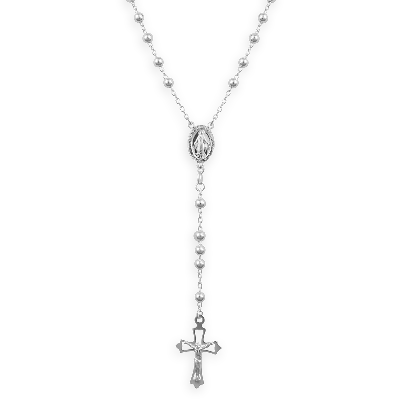 Collier chapelet argent médaille miraculeuse et croix