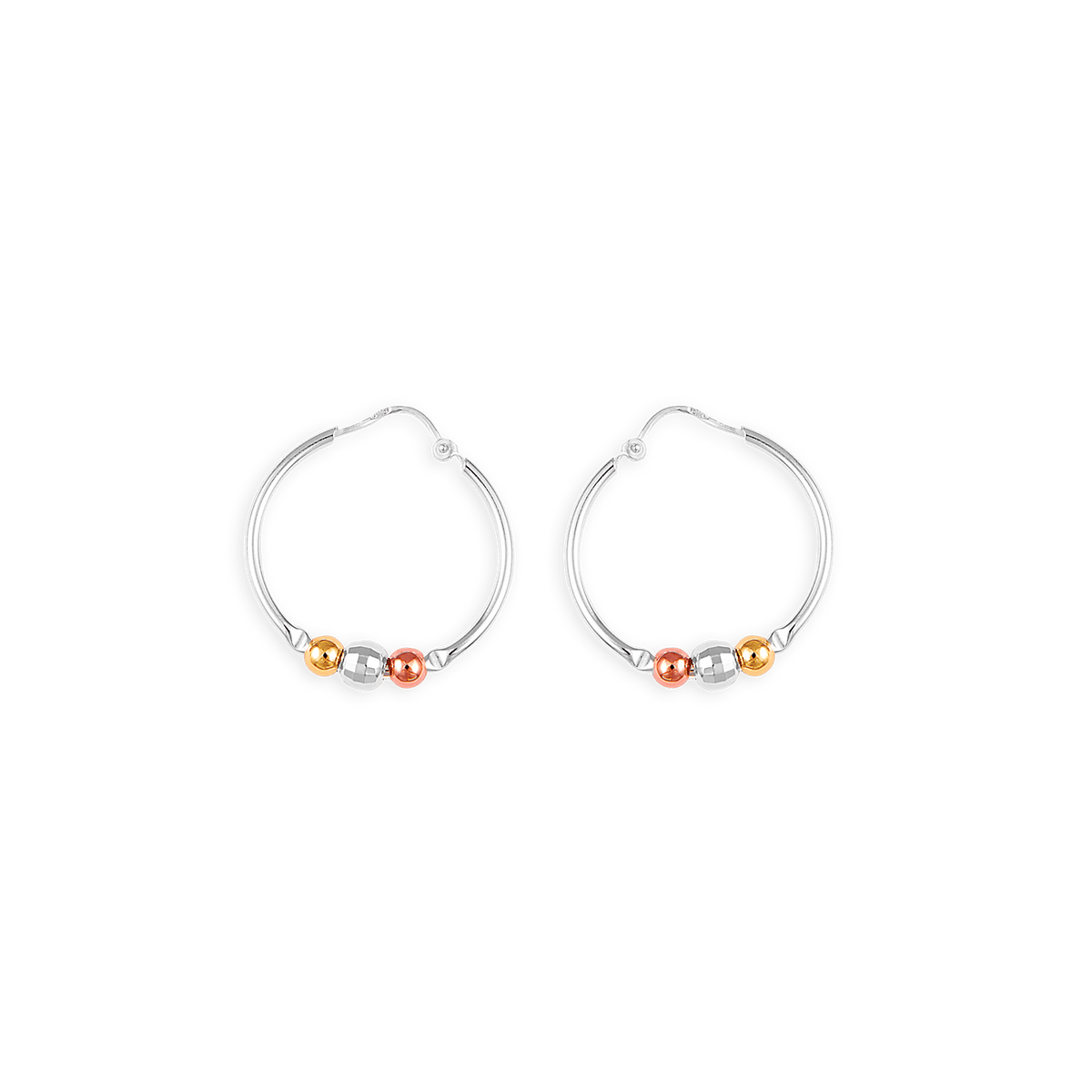 Créoles Argent 925 25mm Tube 2mm Boules Tricolores 5mm