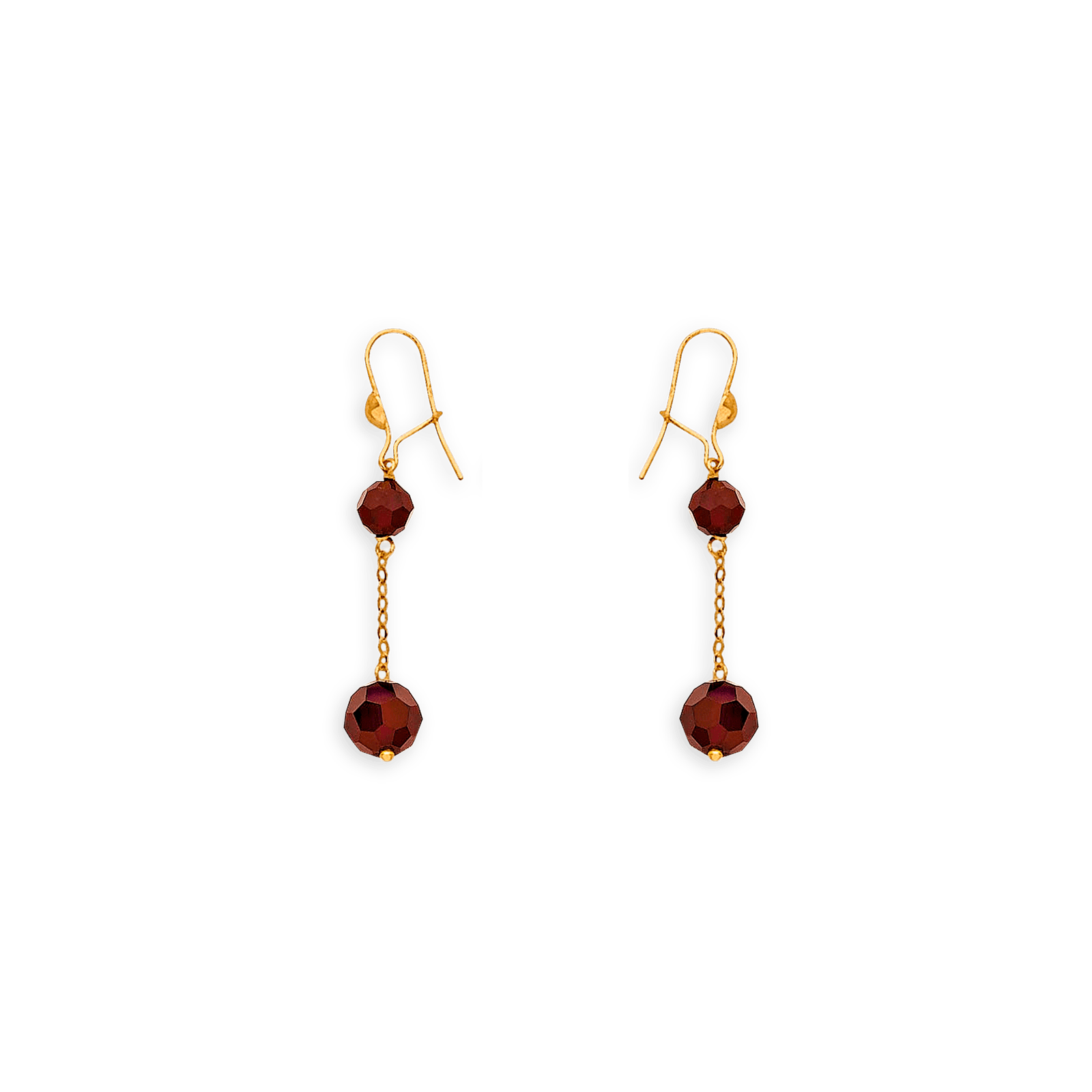 Boucles D'oreilles Or750 Pendant 43mm Au Total Cristal Grenat 6 a 8mm
