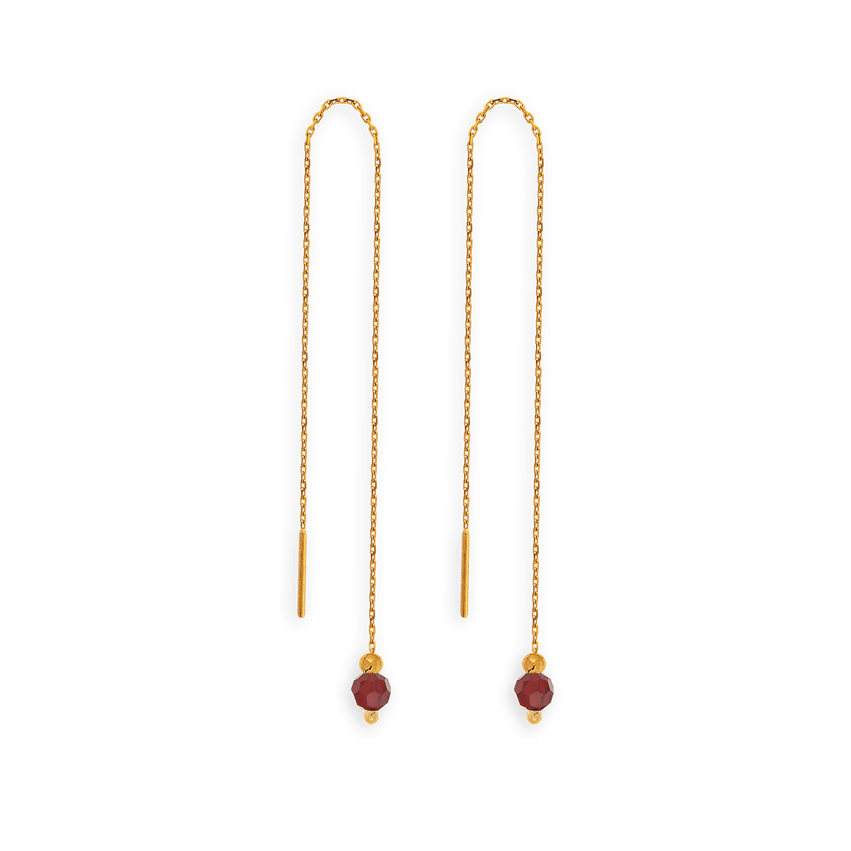 Boucles D'oreilles Or 750 Pendant 80mm Cristal Grenat 4mm Boule 3mm