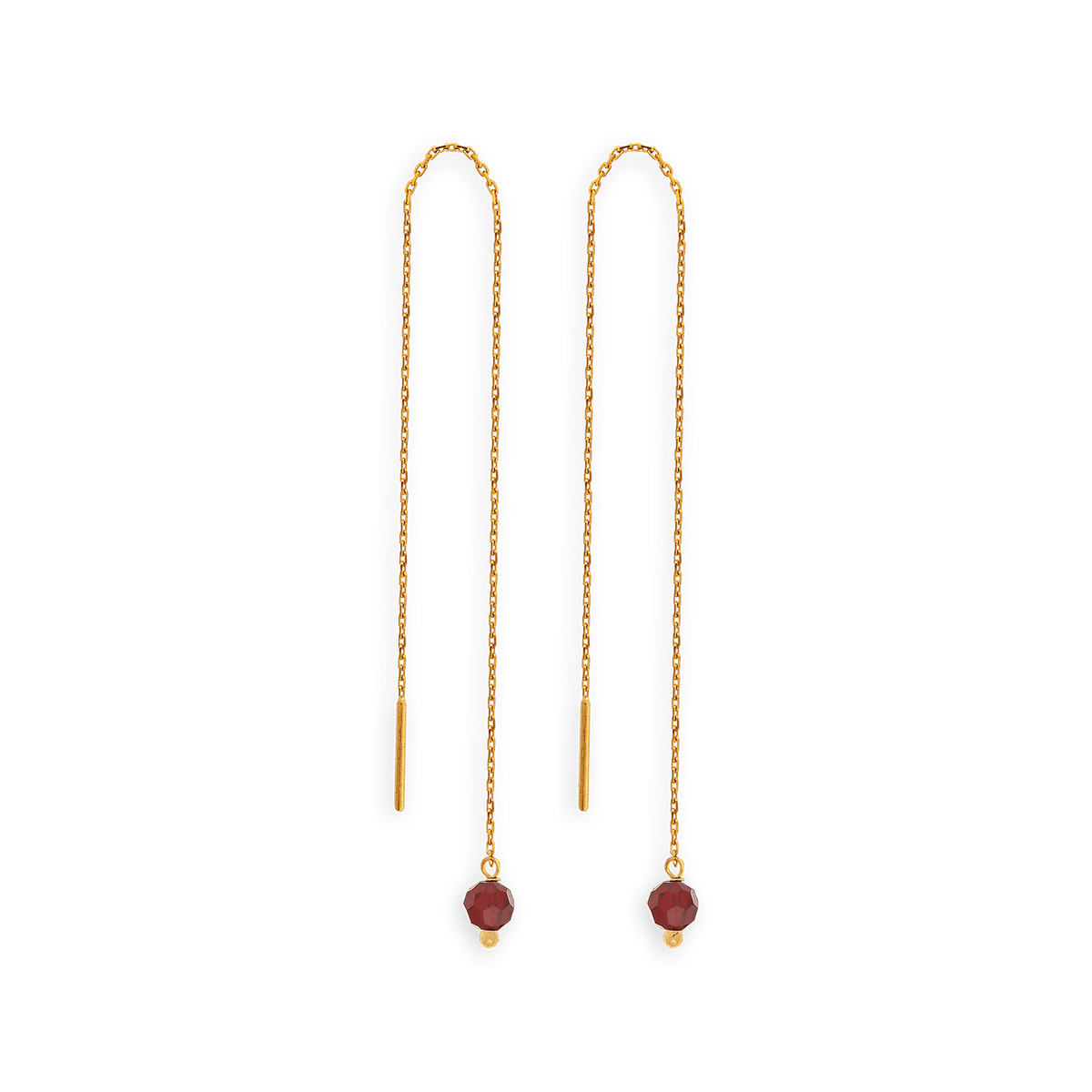 Boucles D'oreilles Or 750 Pendant 80mm Cristal Grenat 6mm
