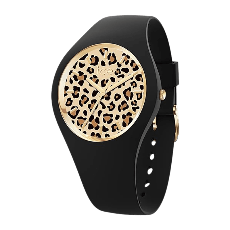 Montre Femme Ice-Watch ICE Leopard Black Silicone Noir, cadran léopard doré – 021728