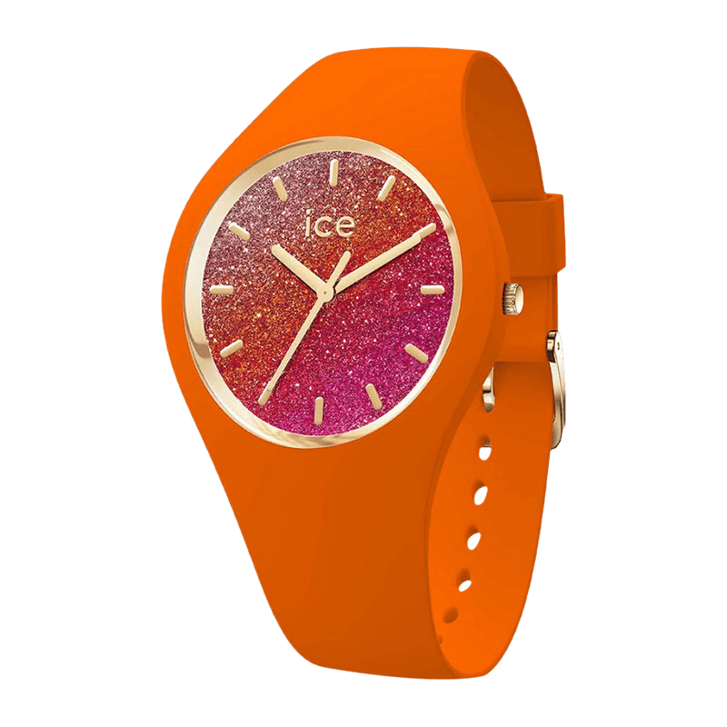 Montre Femme Ice-Watch ICE Glitter Silicone Orange/Doré, cadran paillettes – 022574
