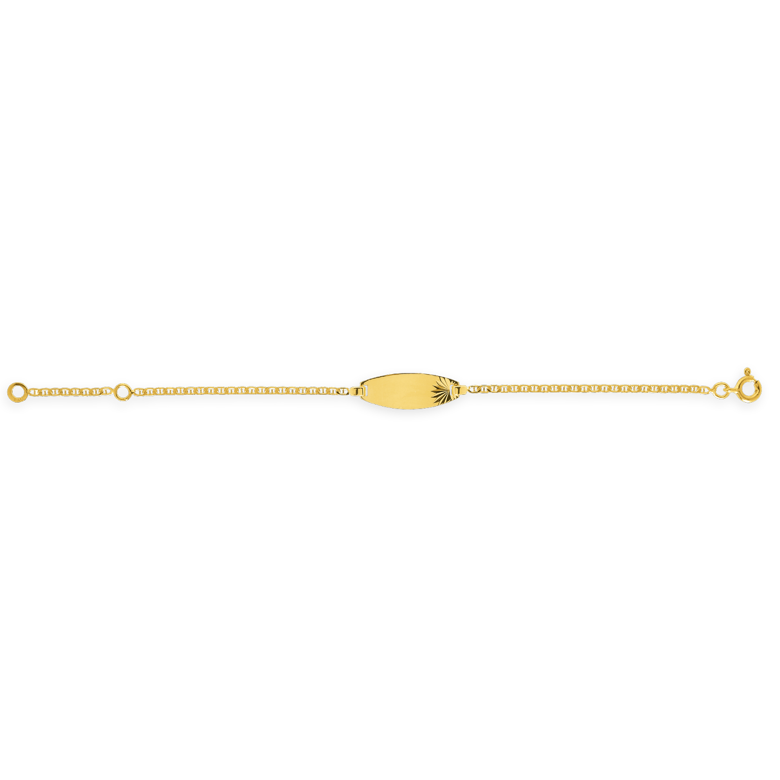 Bracelet Identité Or 375 Maille Marine 1.5mm Plaque 12  à 14cm