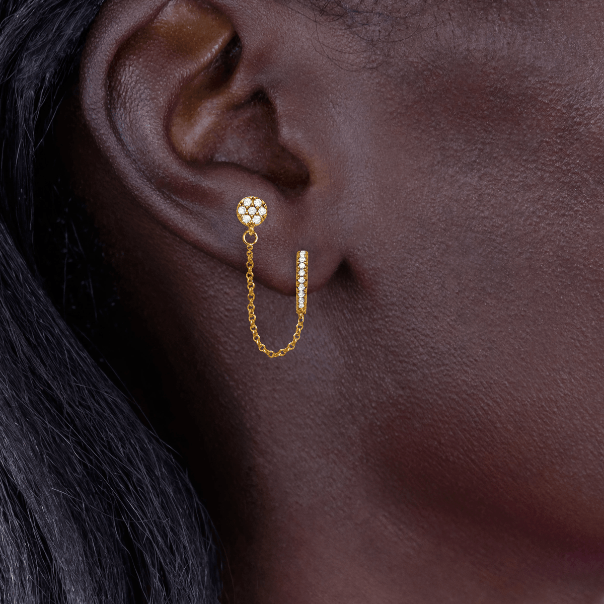 Créole Plaqué Or 12mm Tube 2mm Chaînette 35mm Boucle D'oreille Zircon 4.5mm