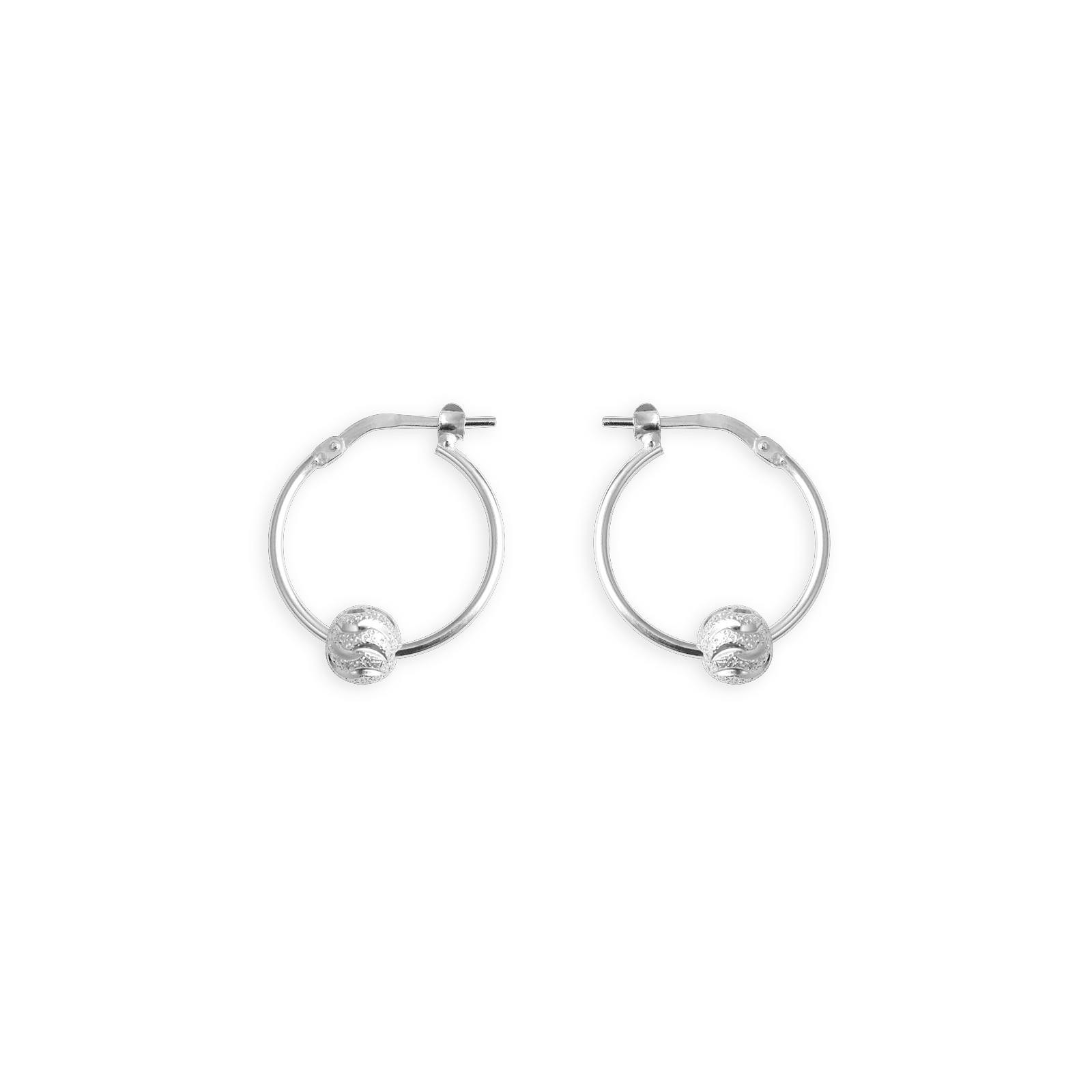 Boucle d'Oreilles Argent Créole 1 boule diamantée 1.2/15 millimètres intérieure
