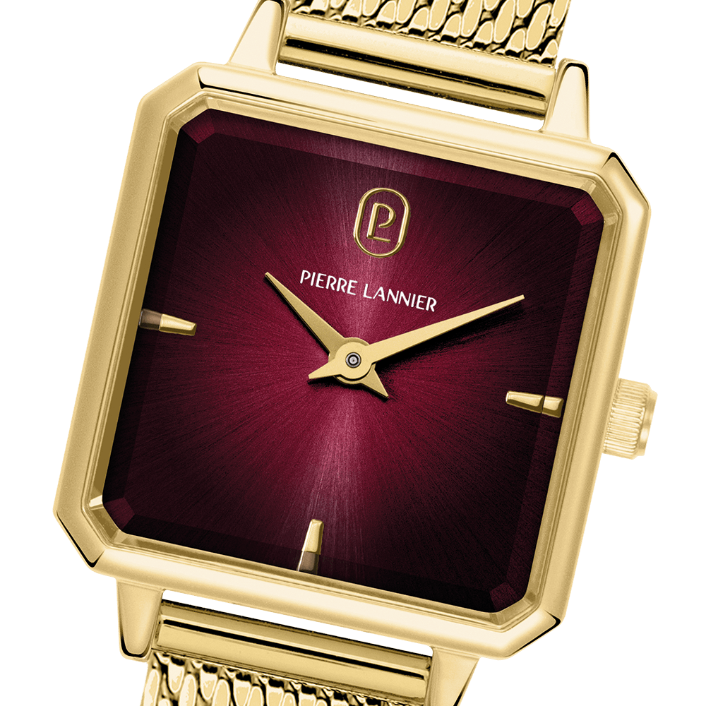 Montre Femme LEONOR Doré Cadran Bordeaux Bracelet Acier milanais Doré 12 MM